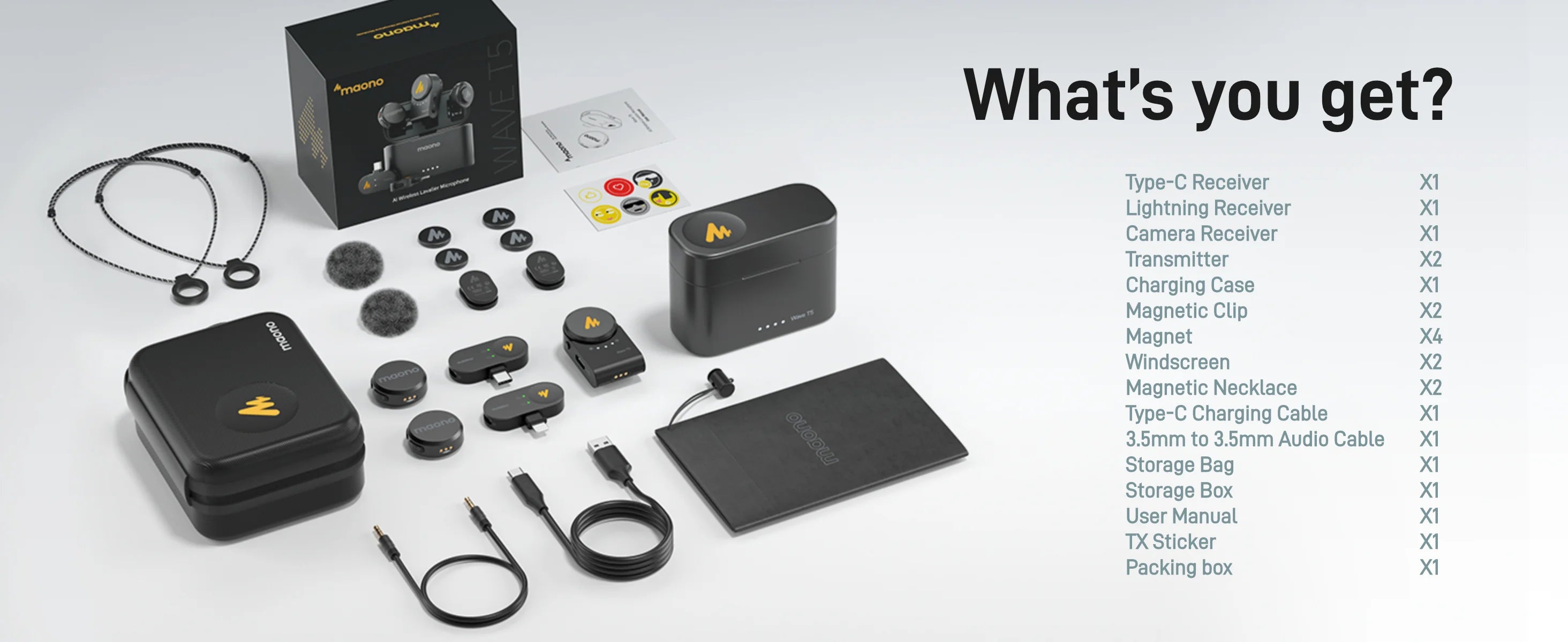 MAONO Wave T5 Mini Wireless Microphone with Voice Filters
