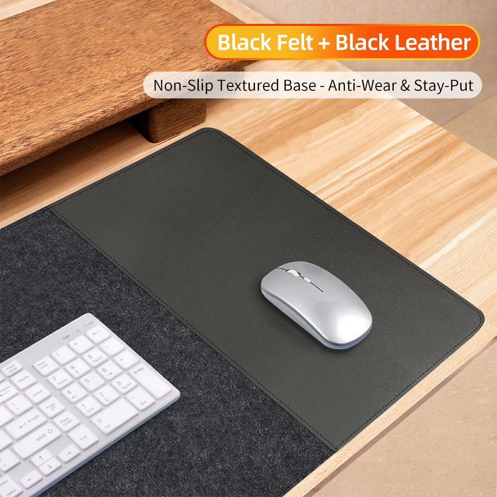HANSONG Non-Slip Felt Desk Mat and Leather Mouse Pad