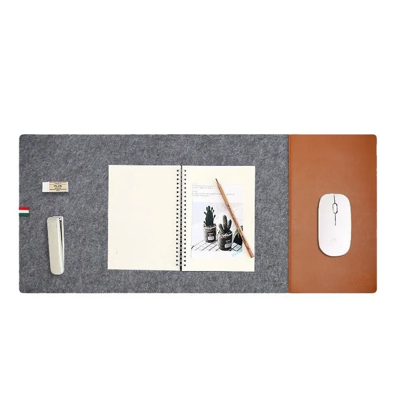 HANSONG Non-Slip Felt Desk Mat and Leather Mouse Pad