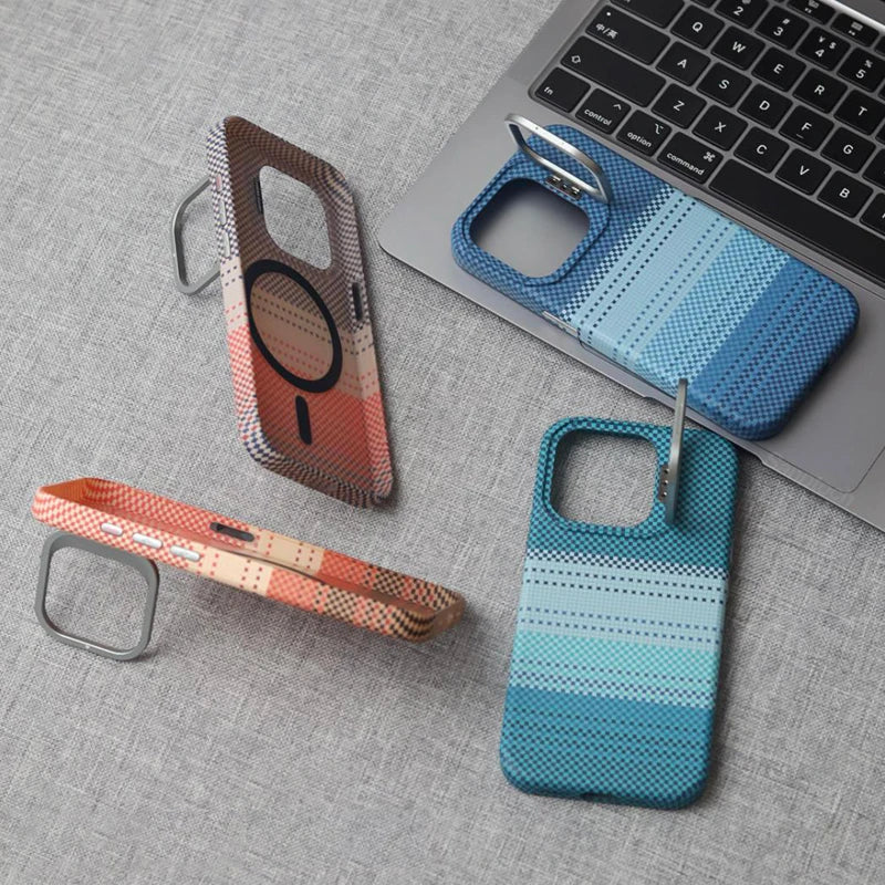 Carbon Fibre Textured MagSafe Case for iPhone with Stand