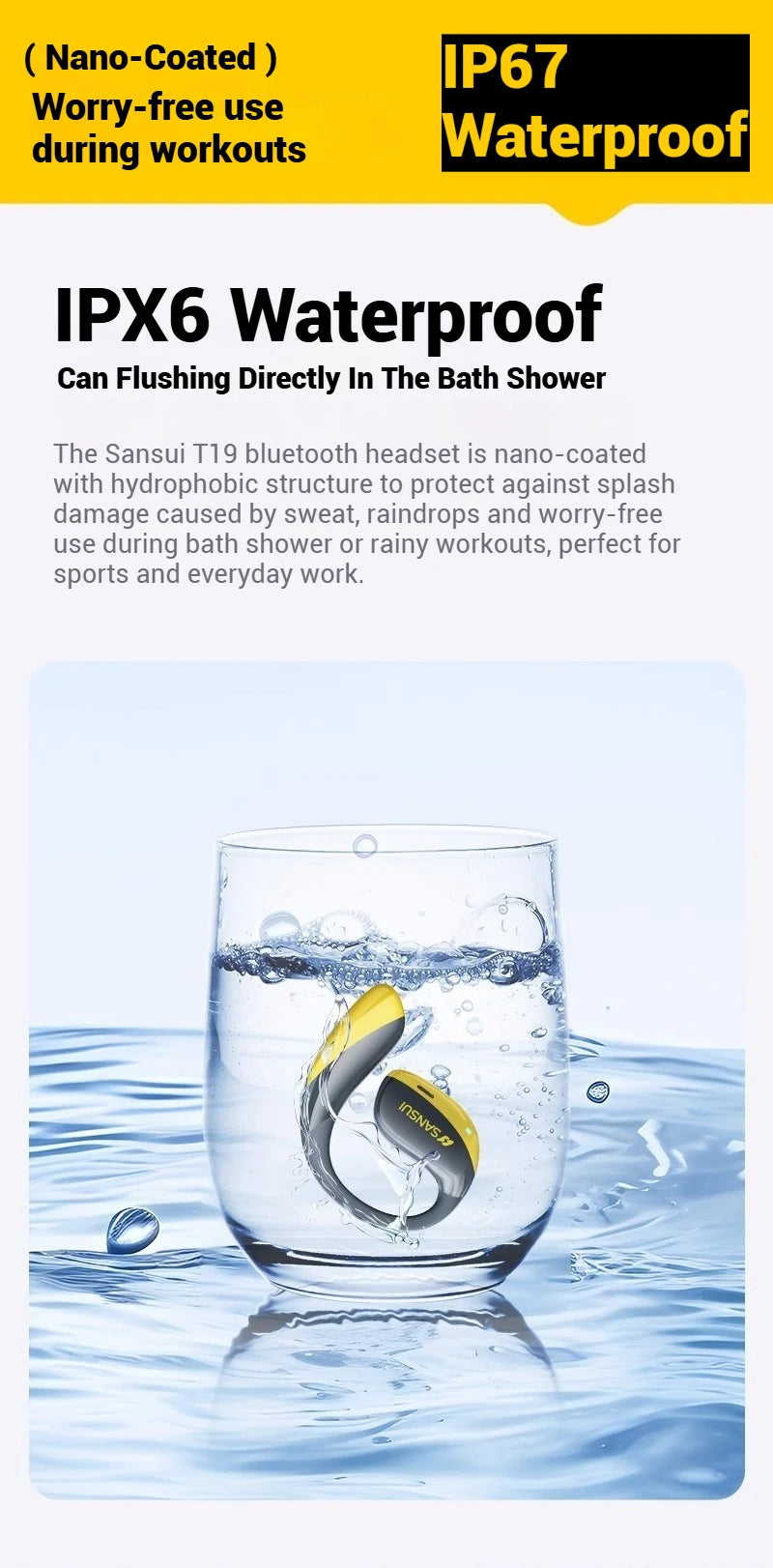 SANSUI T19 Bluetooth Wireless Open Ear Headphones with Spacial Audio