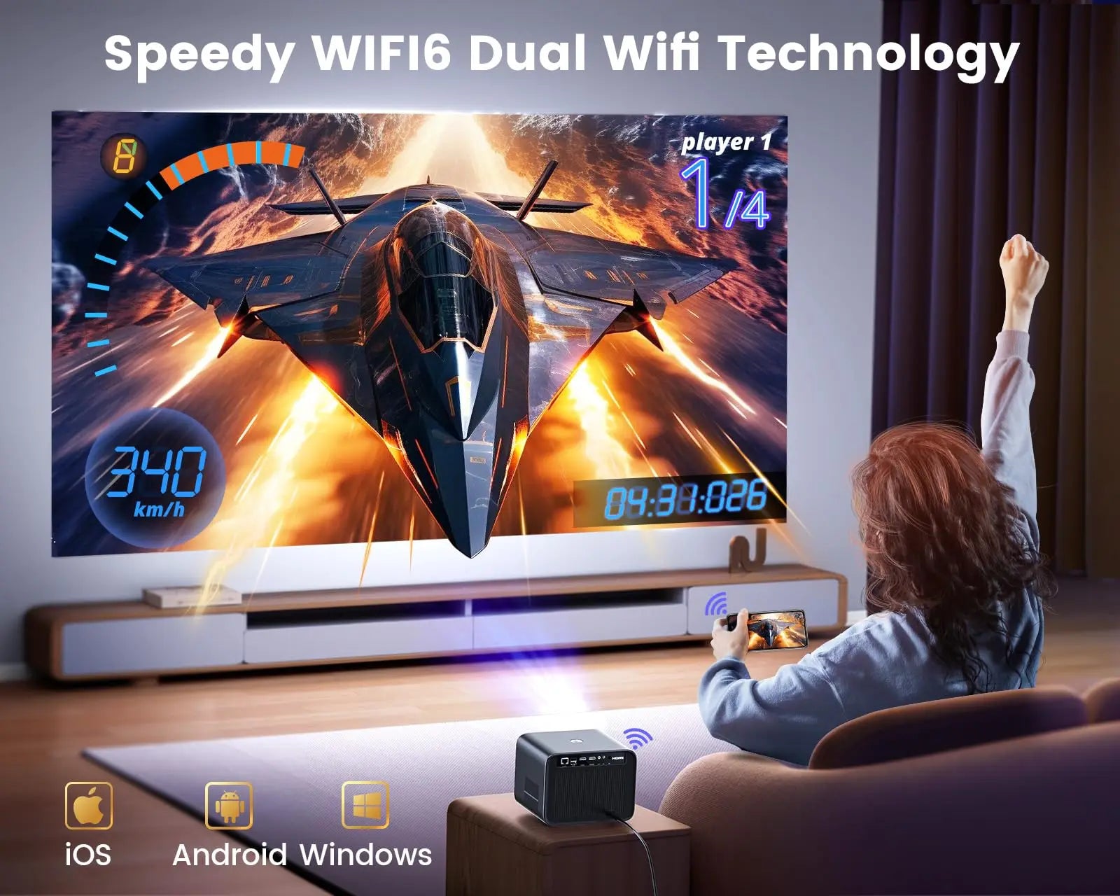 WiMius 30000 Lumens 4k Portable Bluetooth Home Cinema Projector