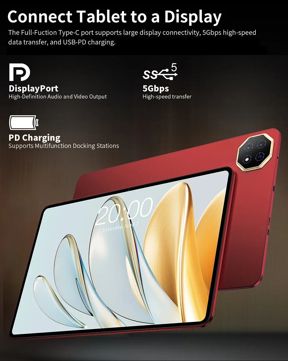 TECLAST P60 Ai 12" WiFi Android Tablet - 128GB, Red