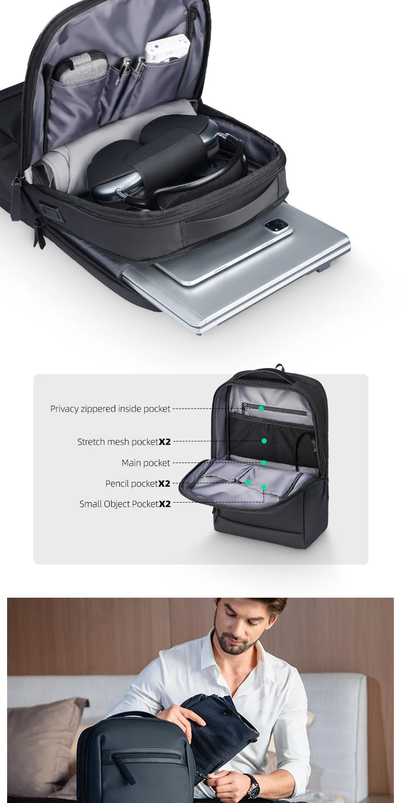 MARK RYDEN MR6075 Business Travel Backpack with USB Charging Port