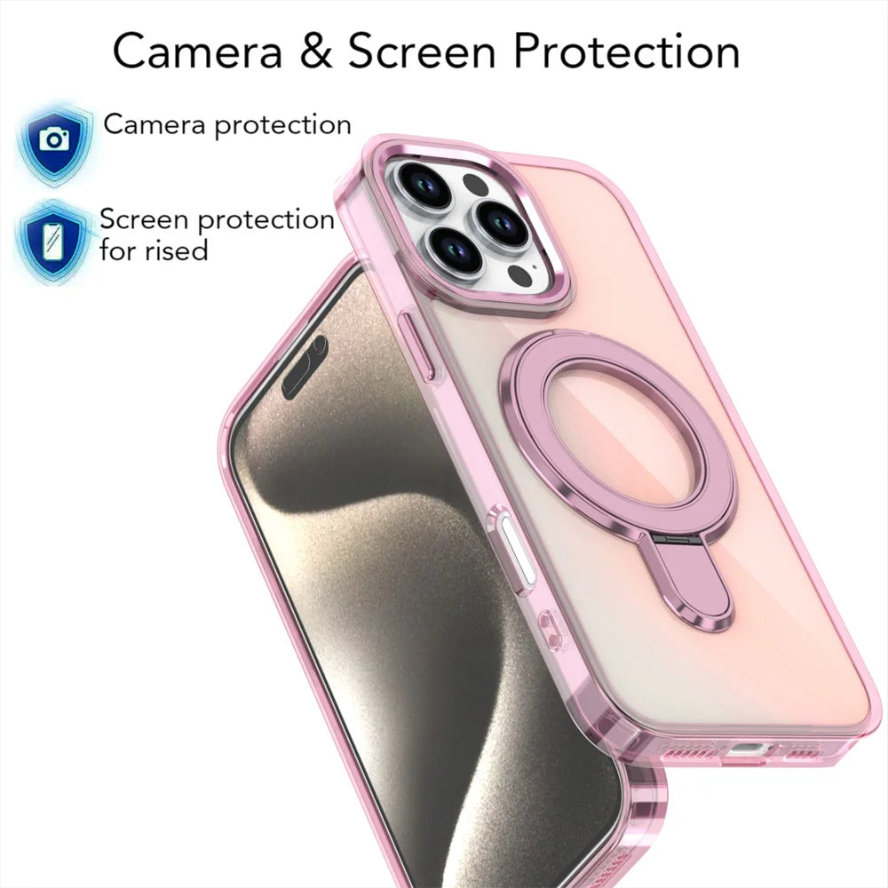 Transparent MagSafe Shockproof Case for iPhone with Stand
