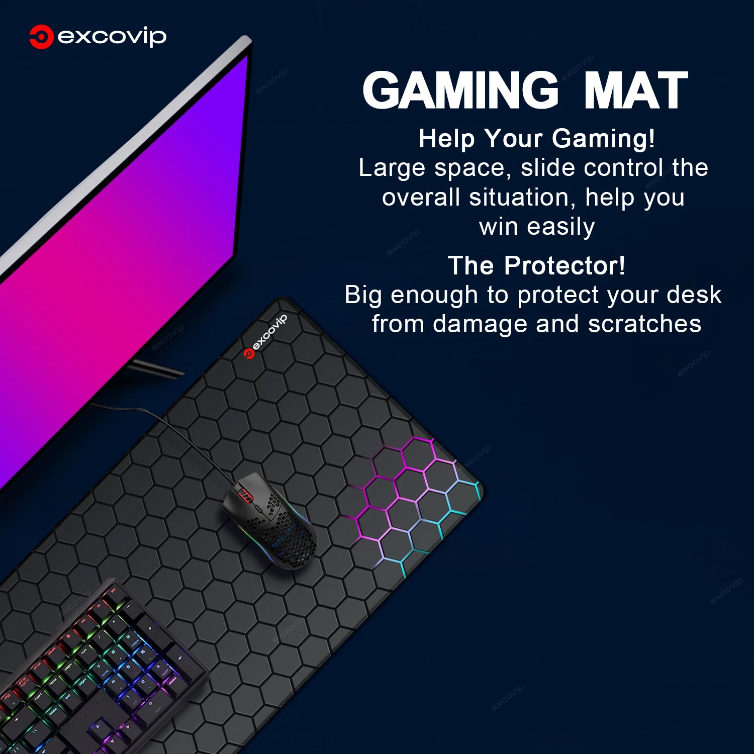EXCO Non-Slip Hexagon Design Desk Mat & Gaming Pad