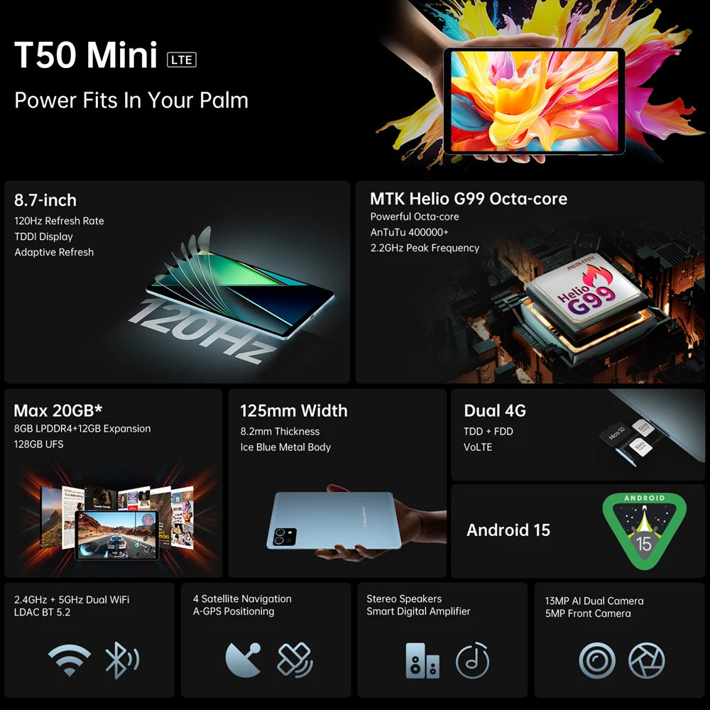 TECLAST T50 Mini 8.7" 4G Android Tablet - 128GB, Blue