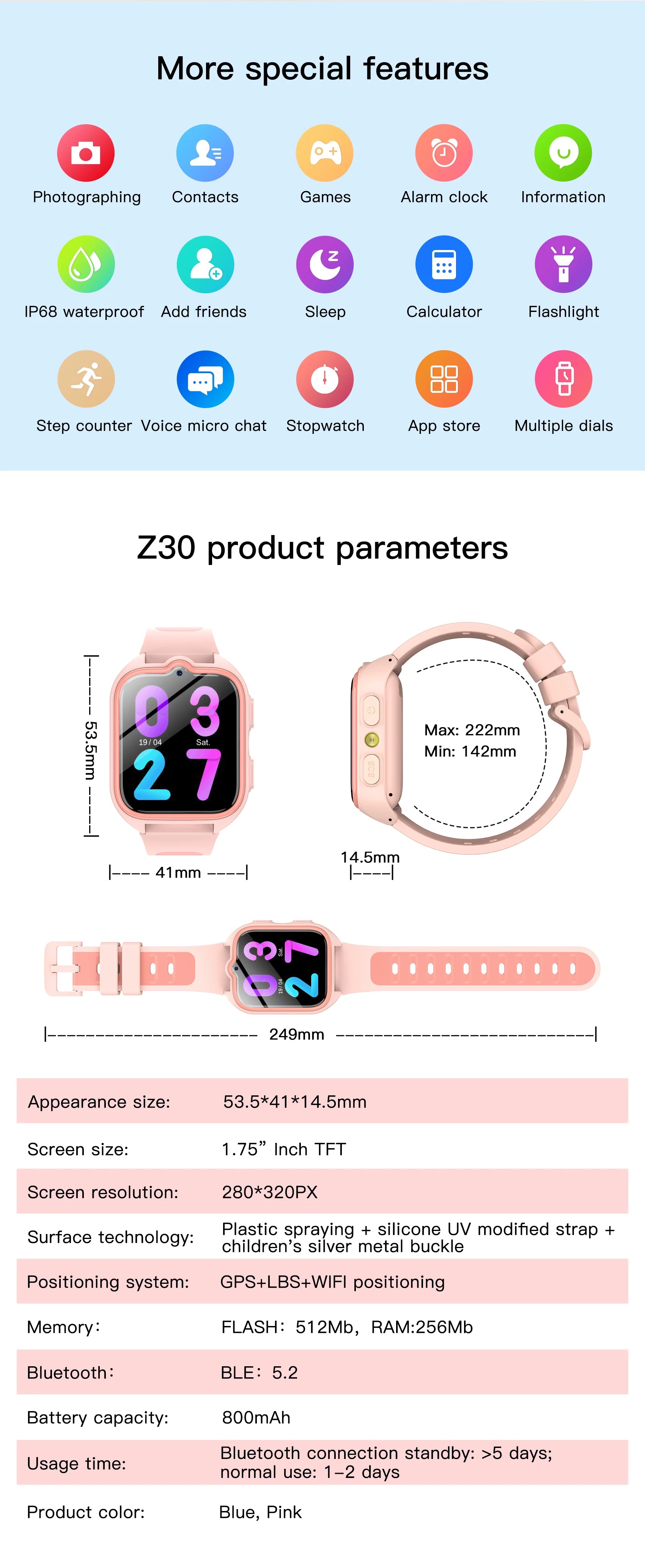 BLACKVIEW Z30 1.75" Kids Smart Watch