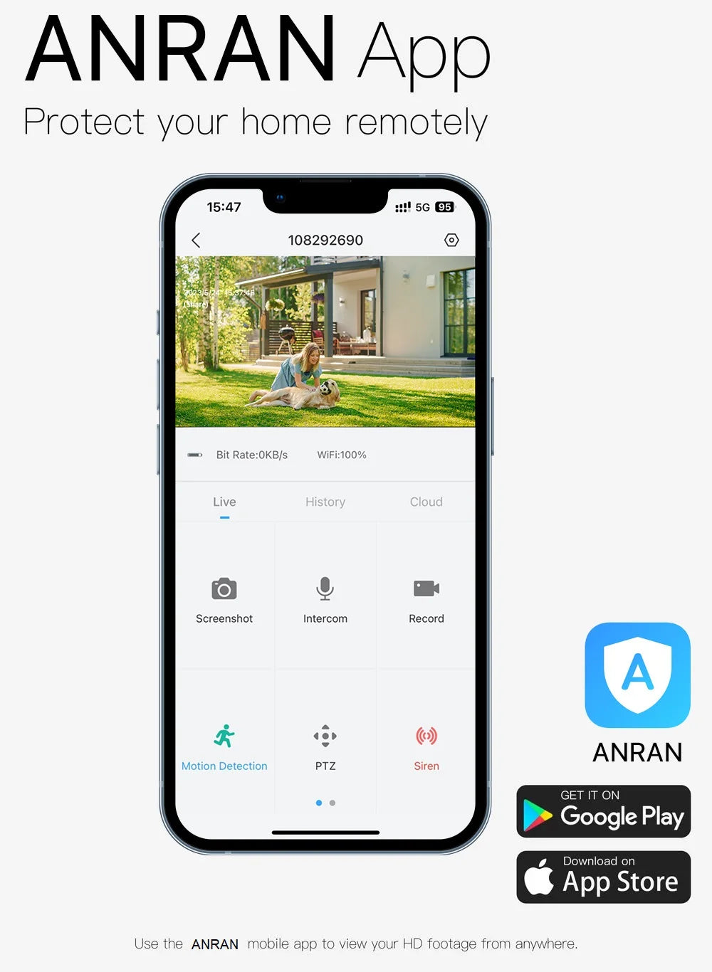 ANRAN 5MP Solar Powered WiFi Smart Home Security Camera