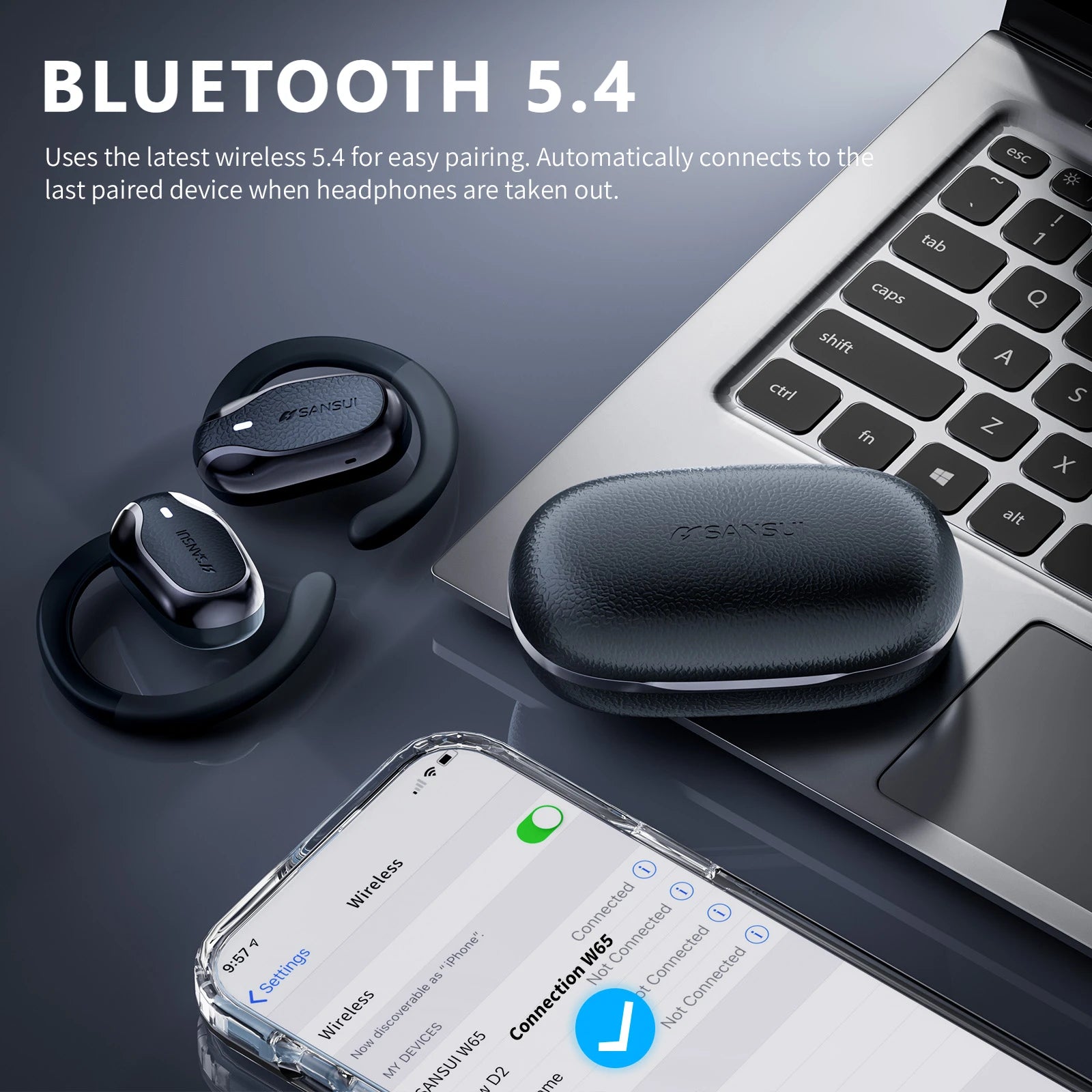 SANSUI W65 Bluetooth Wireless Open Ear Headphones