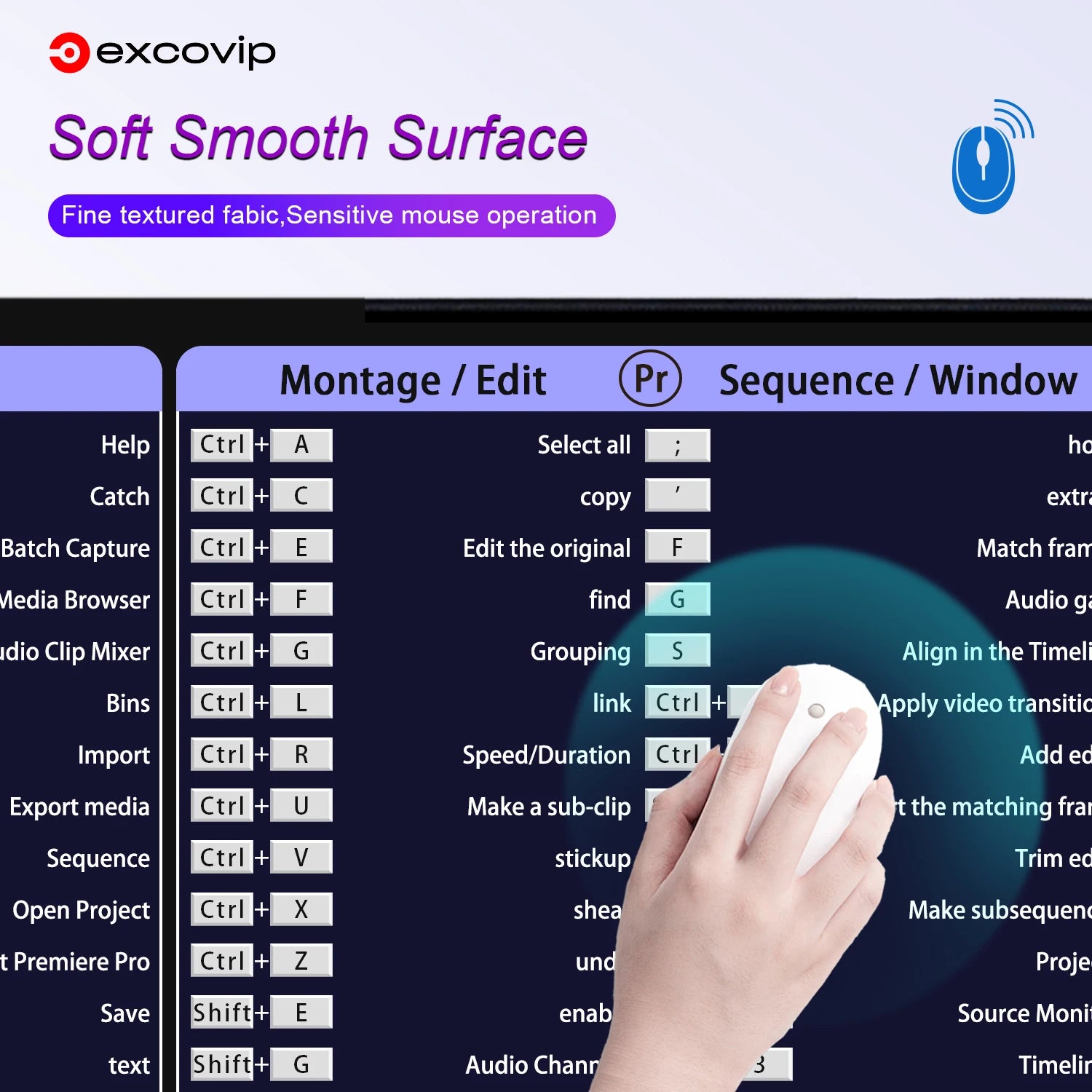 EXCO Non-Slip Adobe Shortcuts Desk Mat & Gaming Pad