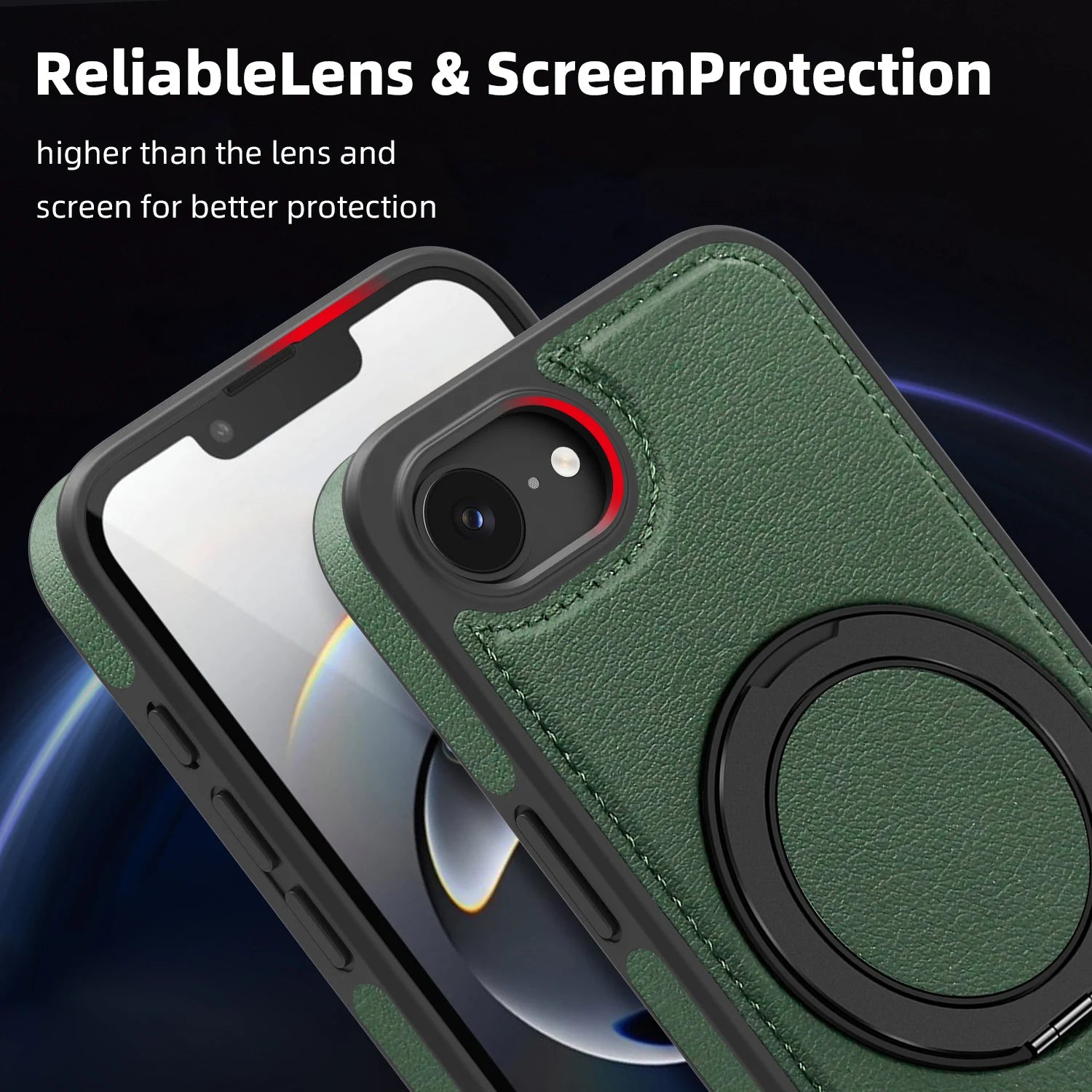 Leather MagSafe Shockproof Case for iPhone with Rotating Stand