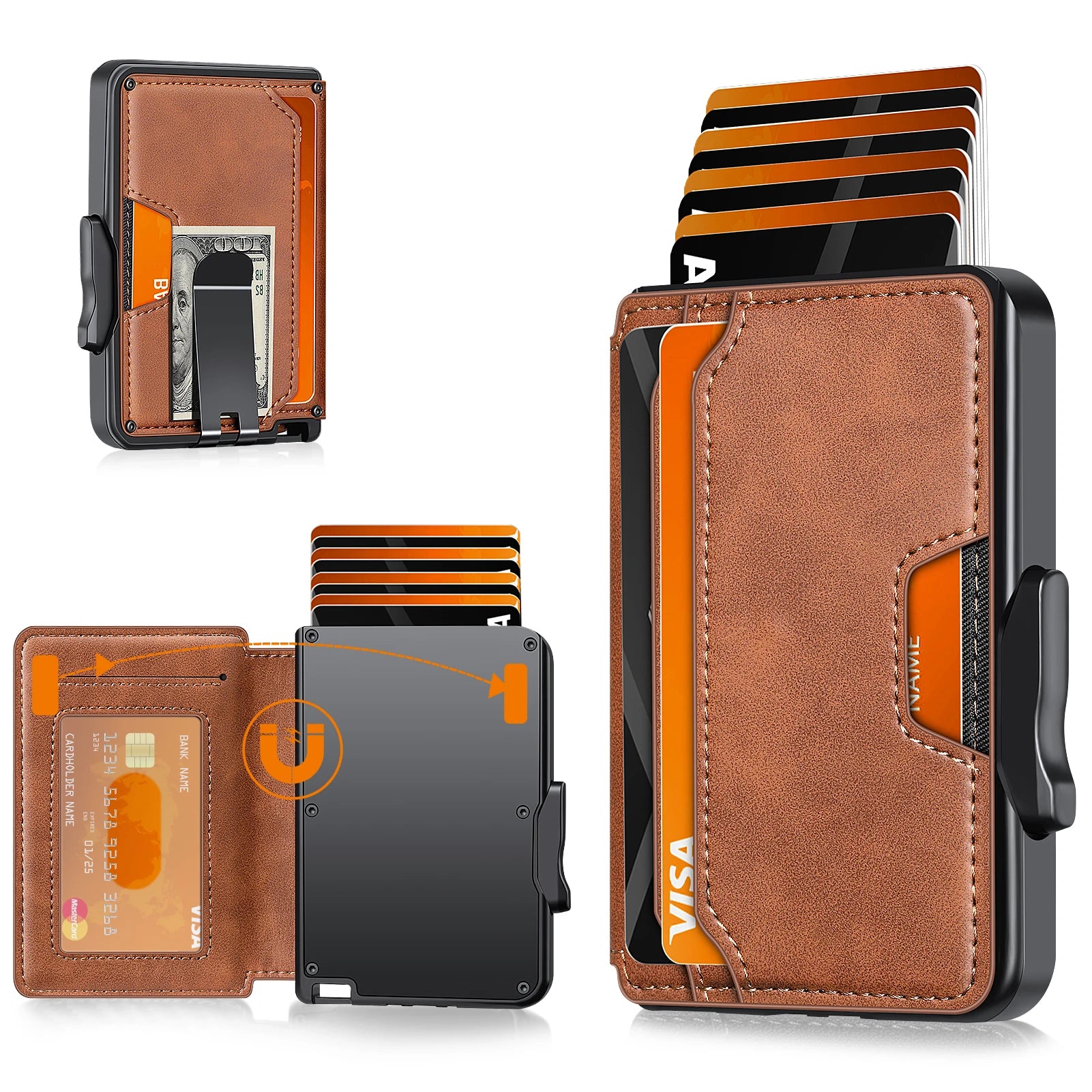 TANGMO Tactical Smart Wallet with Card Popup and RFID Blocking
