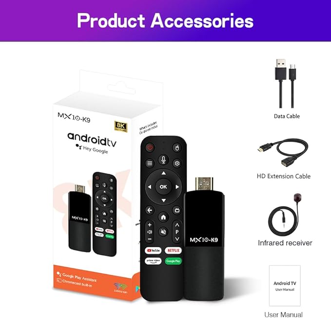 MX10 K9 Android TV Stick with Google Assistant