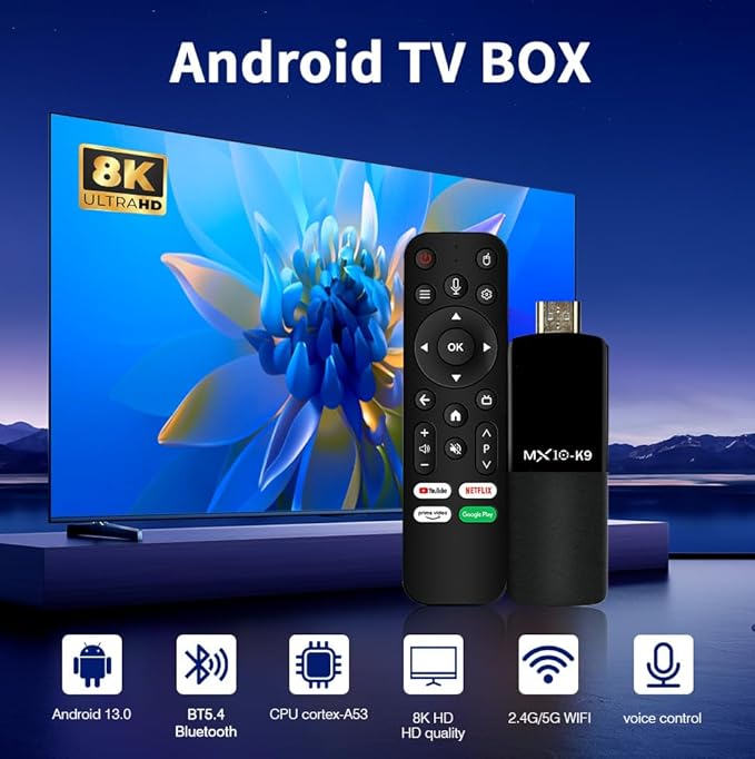 MX10 K9 Android TV Stick with Google Assistant